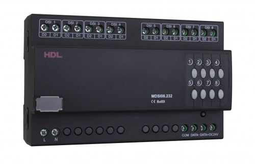 DIN 8-канальный DSI диммер, HDL-MD08DSI.232